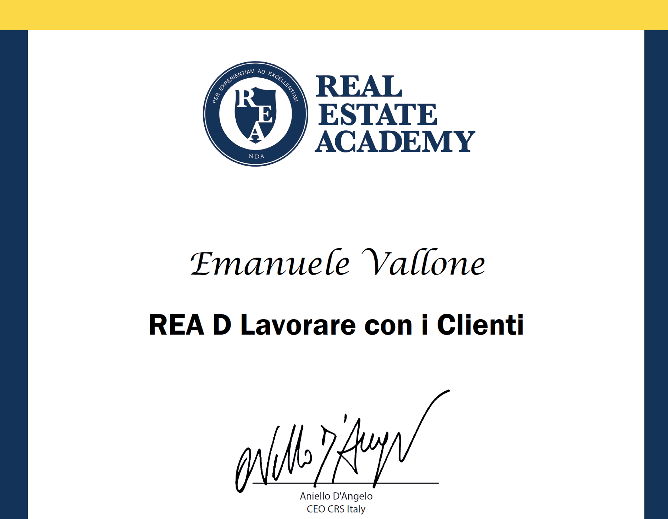 Attestato CRS REA D Lavorare con i Clienti. Emanuele Vallone