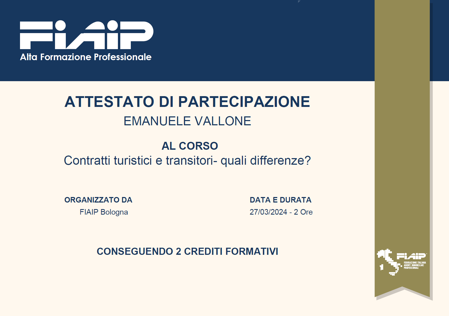 Fiaip Contratti turistici e transitori- quali differenze. Emanuele Vallone